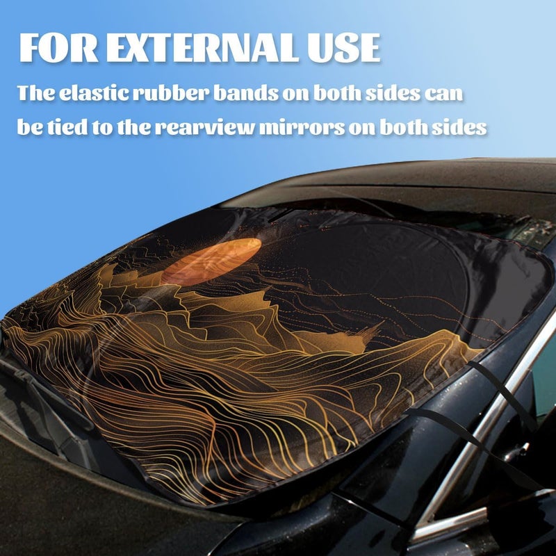 Qoueucc Mountain Golden Sun Car Windshield Sunshades Black Gold Heatshield Front Window Car Sun ​Shade Windshield Blocks UV Rays Sun Visor Protector for Car Sedan Truck SUV Accessories 59" L x 31.5" W - Image 3